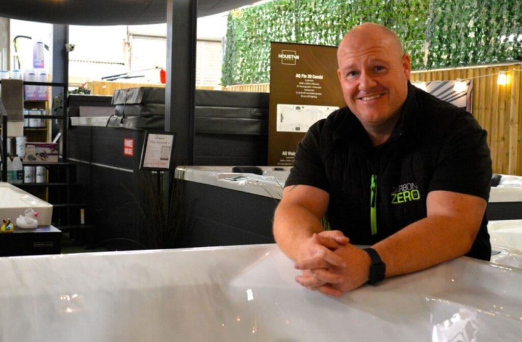 Gareth Jones in the hot tub showroom at Caer Delyn Buildings on Glascoed Road, St Asaph