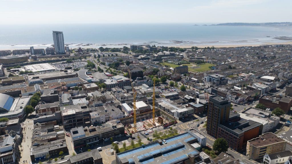 New photos show Kingsway cranes towering above Swansea