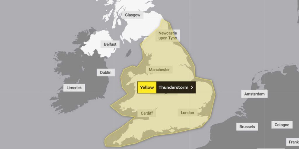 Yellow warning for thunderstorms in Wales