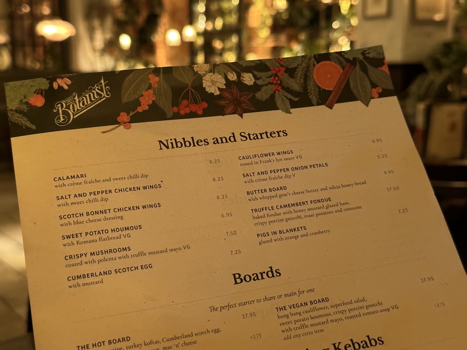 Review Christmas food menu at The Botanist Cardiff 2022