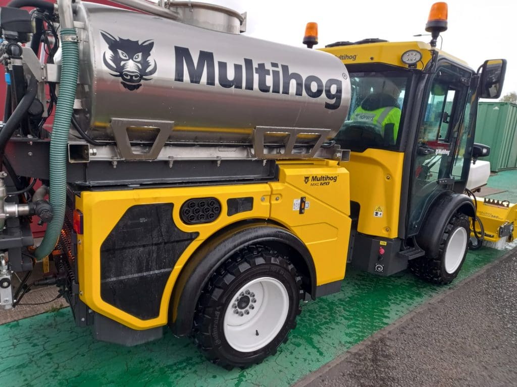 Specialist salt spreading vehicle to maintain Cardiff bike lanes in winter