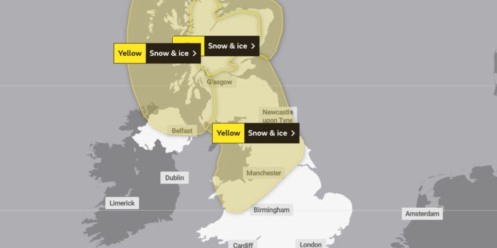 Yellow warning of snow & ice affecting Wales