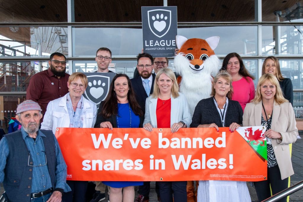 Celebrations outside the Senedd as Wales bans brutal wildlife traps