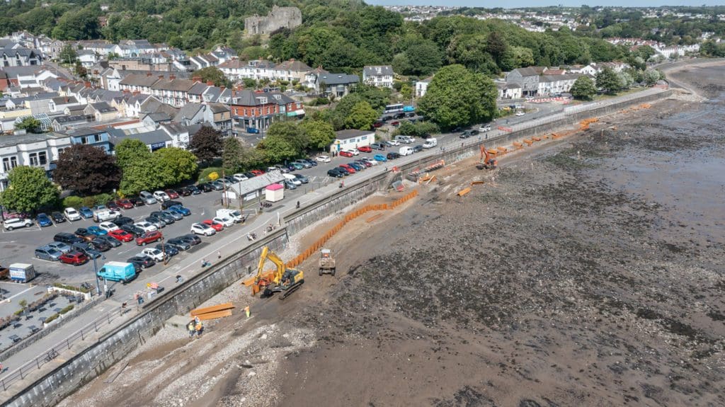 Aerial images reveal how Mumbles sea defence scheme is progressing