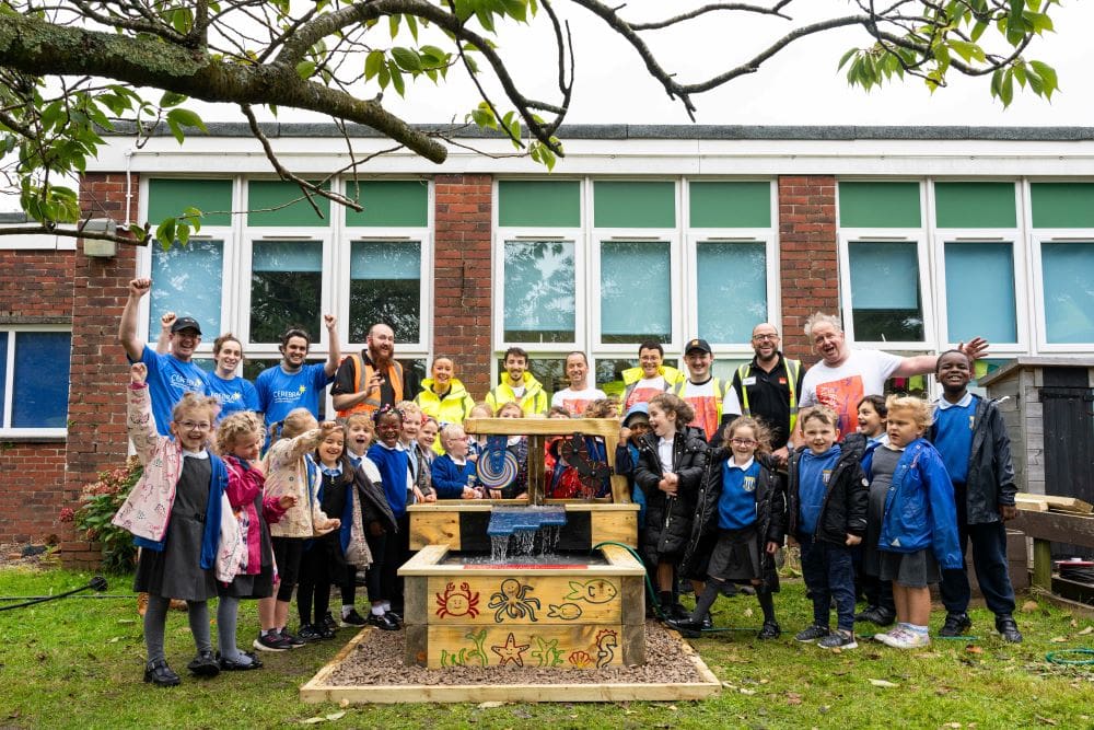 Community effort to build sensory waterfall for SEN pupils