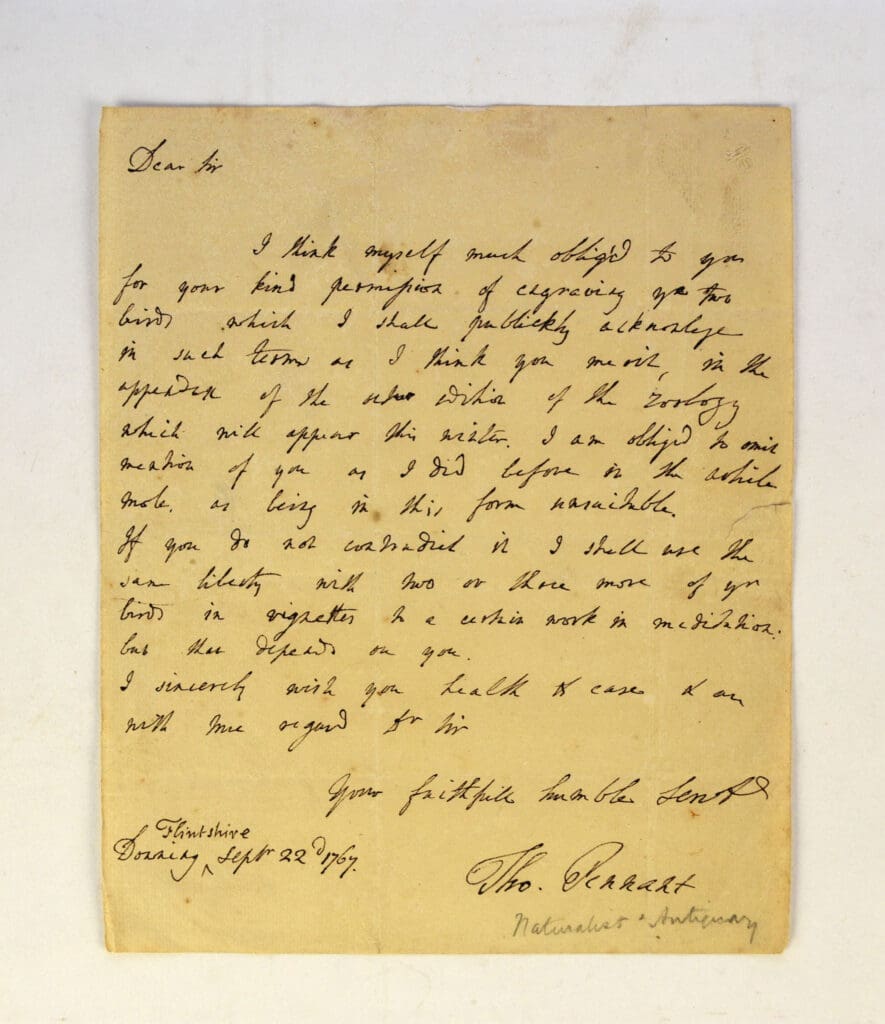 Letter by 18th century Welsh naturalist sells for £800 at Shrewsbury auction