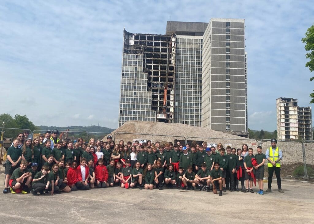 Local school children gain hands-on learning experience at Tŷ Glas demolition site