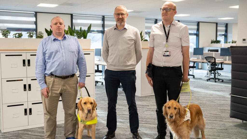 Guide Dog Jamie clocks in at Transport for Wales