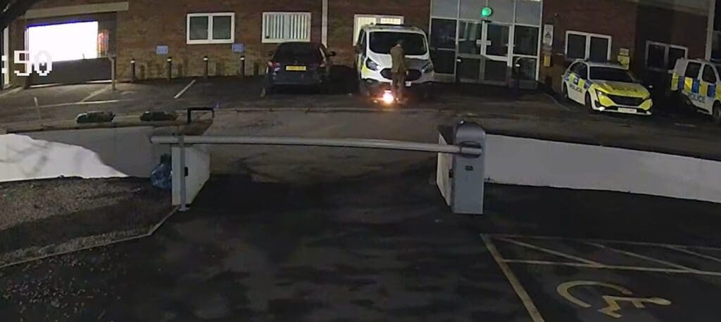 Watch as police officers confront man trying to petrol bomb station
