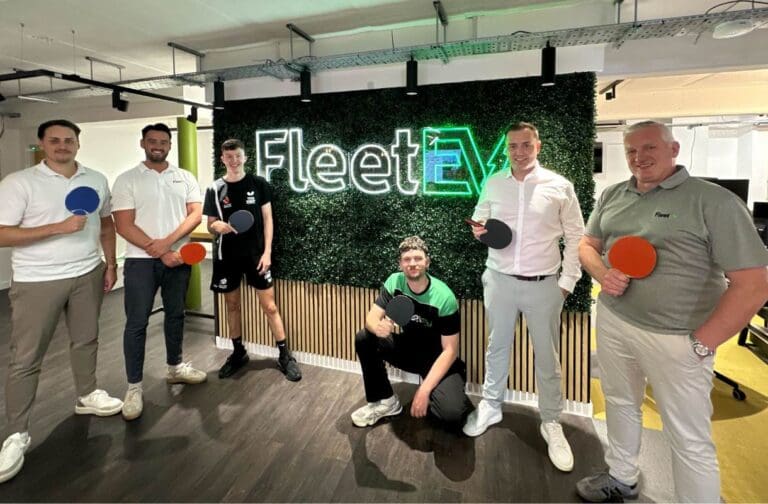 FleetEV serves up workplace wellbeing with visit from Wales’ top table tennis player