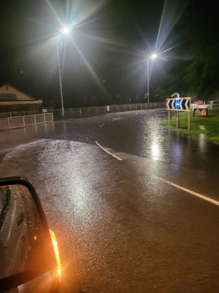 Swansea roundabout closed due to heavy rain and flooding concerns
