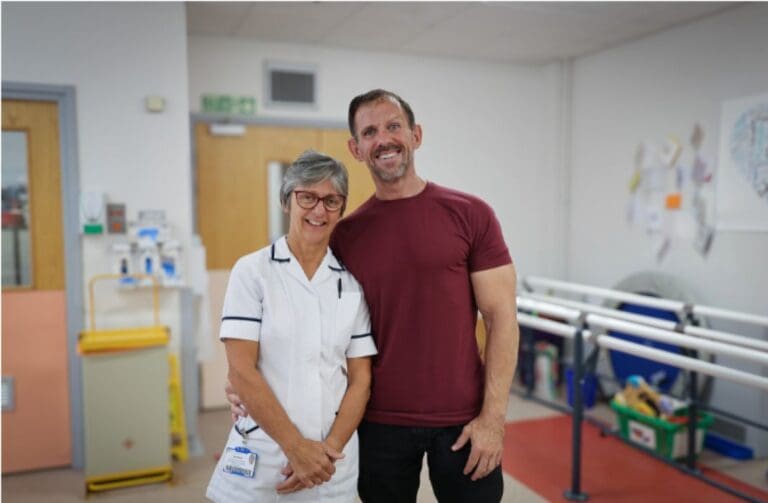 The Traitors star makes emotional return to hospital that saved his life