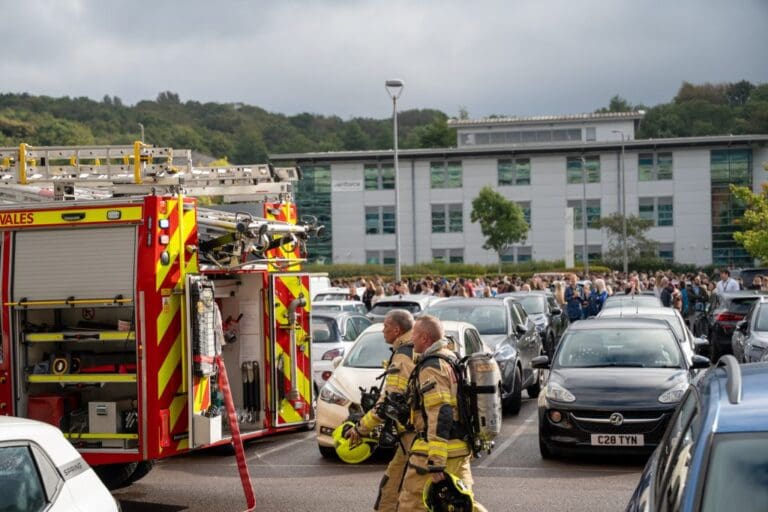 Firefighters tackle simulated electric vehicle fire at Welsh college