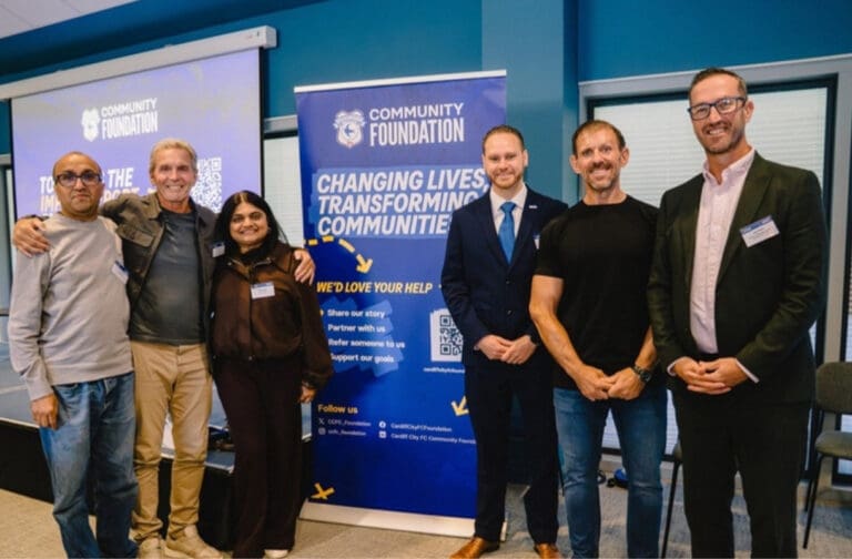 Cardiff City charity supports more than 17,700 people in record year Devon Patel, Roger Gibbins, Bharti Patel, Zac Lyndon-Jones, Andrew Jenkins and John Welch at the Foundation's impact event