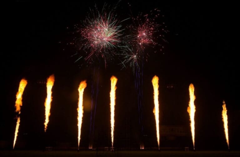 Swansea fireworks display returns to Singleton Park for 2026 Fireworks and flame jets at a night-time display
